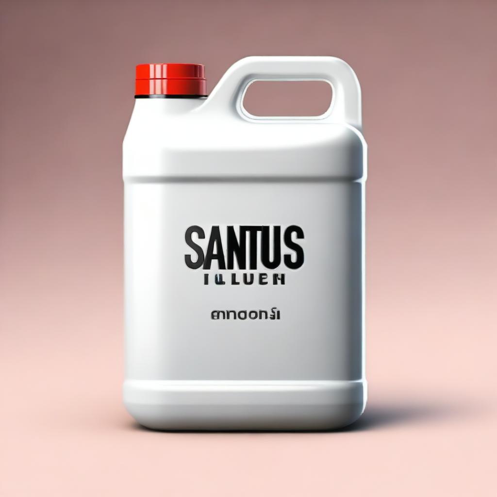 A high-quality digital art illustration of a gallon container with the word 'Santus Sanetorias' embossed on it