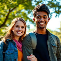 A tall and strong young man standing beside a pretty young woman