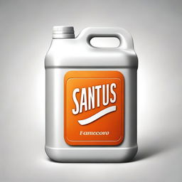 A high-quality digital art illustration of a gallon container with the word 'Santus Sanetorias' embossed on it