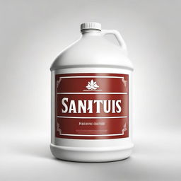 A high-quality digital art illustration of a gallon container with the word 'Santus Sanetorias' embossed on it