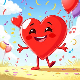 A delightful animated cartoon scene featuring a personified heart character, designed in a joyful and colorful style