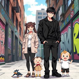 An anime-style illustration of a young man in his late 20s standing confidently, resembling a gangster