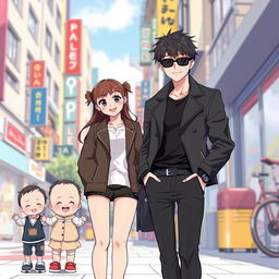 An anime-style illustration featuring a young man and woman in their late 20s standing together