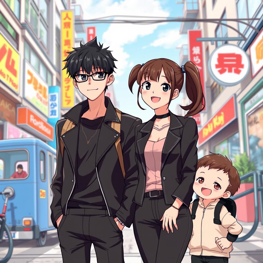 An anime-style illustration featuring a young man and woman in their late 20s standing together