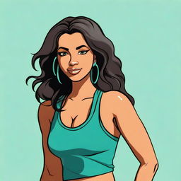 High-quality digital art of a confident Latina woman with warm brown skin