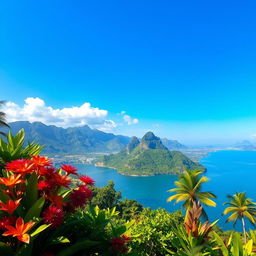 A breathtaking view of Kalayaan, featuring stunning natural landscapes with lush greenery, clear blue skies, and tranquil waters