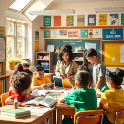 An inspiring classroom scene showcasing diverse students engaged in learning
