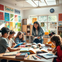 An inspiring classroom scene showcasing diverse students engaged in learning