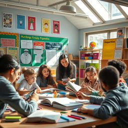 An inspiring classroom scene showcasing diverse students engaged in learning