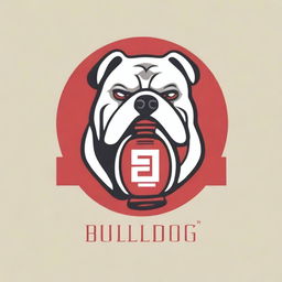 The image is a digital art logo featuring a bulldog and a red lantern