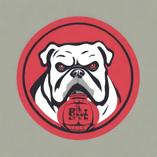 The image is a digital art logo featuring a bulldog and a red lantern