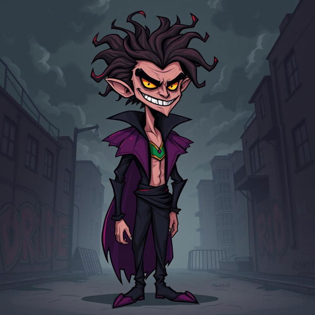 A whimsical yet slightly sinister cartoon illustration of a personified tall pride character, designed with an evil twist