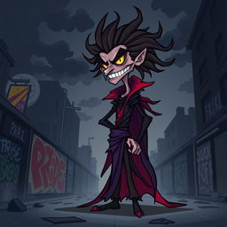 A whimsical yet slightly sinister cartoon illustration of a personified tall pride character, designed with an evil twist
