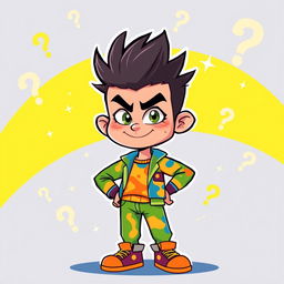 A playful cartoon illustration of a personified tall pride character represented as a cunning kid