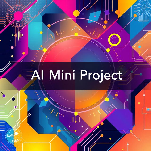 A beautifully designed cover page for an AI mini project, featuring an abstract design with vibrant colors, geometric patterns, and futuristic elements