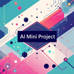 A beautifully designed cover page for an AI mini project, featuring an abstract design with vibrant colors, geometric patterns, and futuristic elements