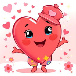 A delightful cartoon illustration of a personified cute heart character depicted as a joyful kid