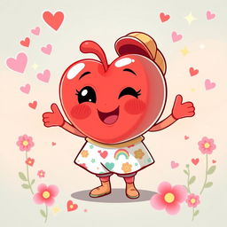 A delightful cartoon illustration of a personified cute heart character depicted as a joyful kid
