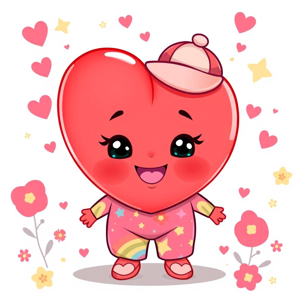 A delightful cartoon illustration of a personified cute heart character depicted as a joyful kid