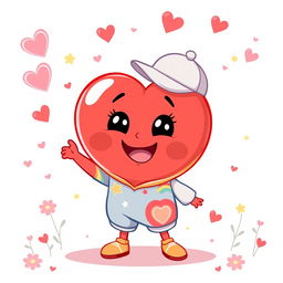 A delightful cartoon illustration of a personified cute heart character depicted as a joyful kid