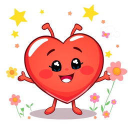 A delightful cartoon illustration of a personified cute heart character