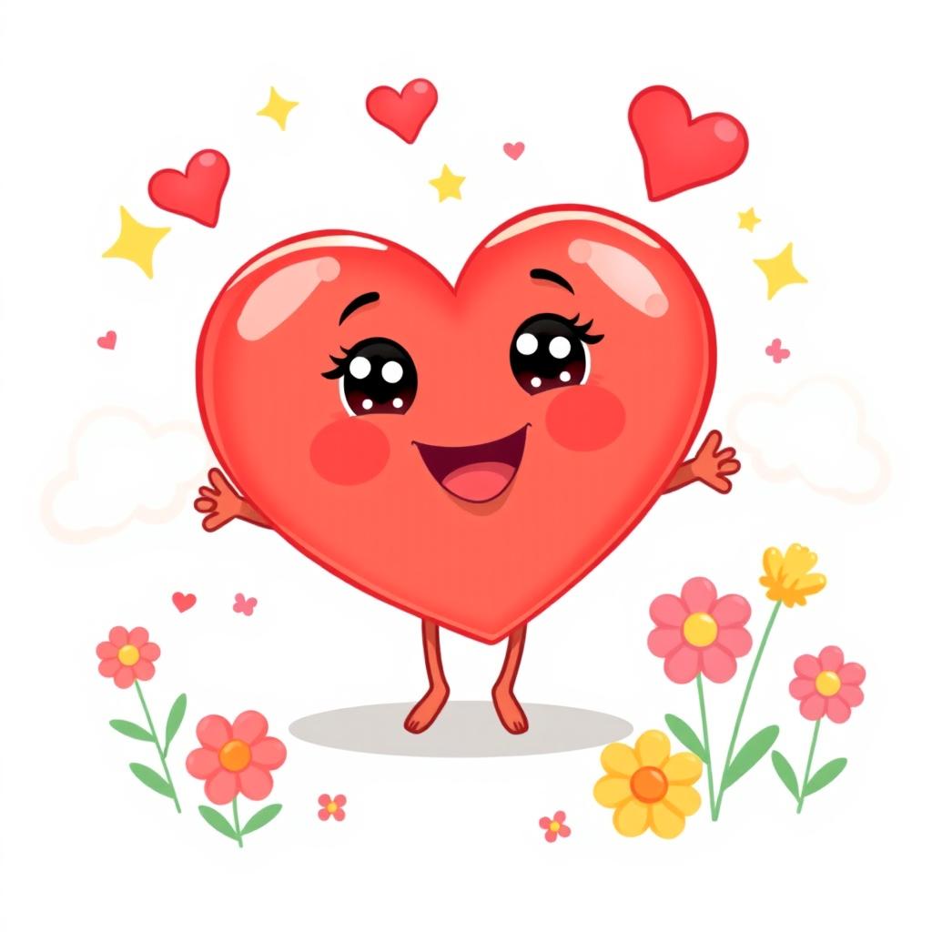 A delightful cartoon illustration of a personified cute heart character