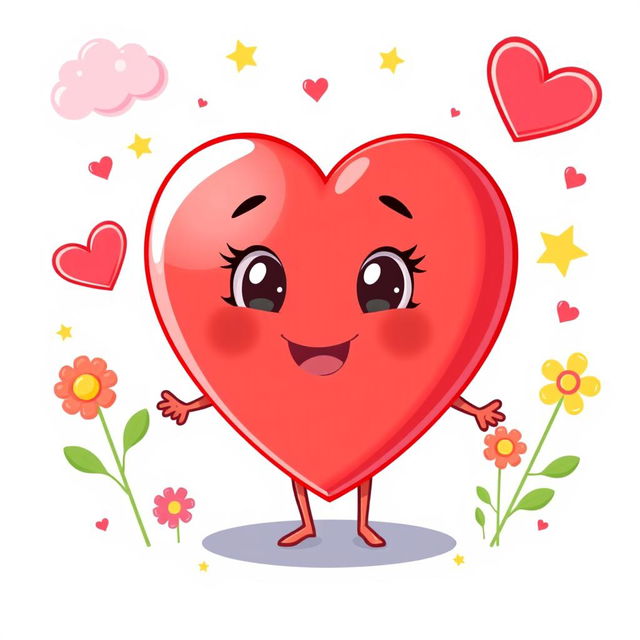 A delightful cartoon illustration of a personified cute heart character