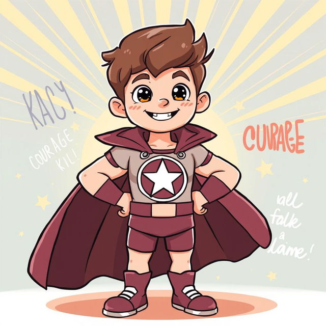 A dynamic cartoon illustration of a personified character representing courage as a tall and strong kid