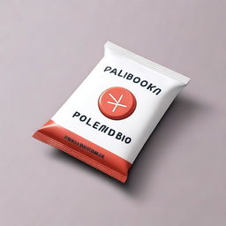 A high-quality digital art illustration of a medicine sachet with the words 'Paleboski Polembo' embossed on it, placed on a simple table