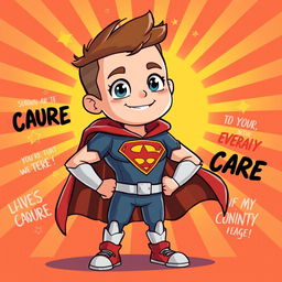 A dynamic cartoon illustration of a personified character representing courage as a tall and strong kid