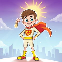 A dynamic cartoon illustration of a personified character representing courage as a tall and strong boy