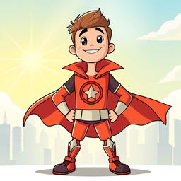 A dynamic cartoon illustration of a personified character representing courage as a tall and strong boy