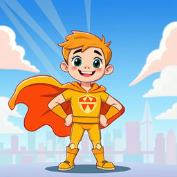 A dynamic cartoon illustration of a personified character representing courage as a tall and strong boy