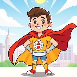 A dynamic cartoon illustration of a personified character representing courage as a tall and strong boy