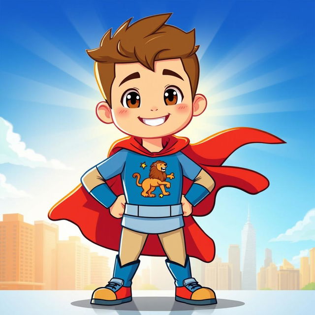 A powerful cartoon illustration of a personified character symbolizing courage as a tall and strong boy