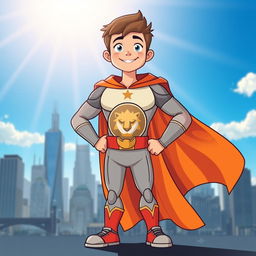 A powerful cartoon illustration of a personified character symbolizing courage as a tall and strong boy