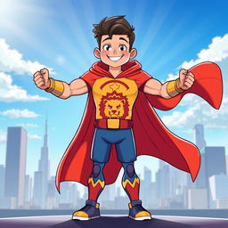 A powerful cartoon illustration of a personified character symbolizing courage as a tall and strong boy