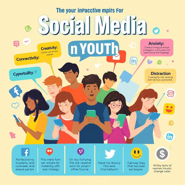 A vibrant and engaging infograph depicting the impact of social media on youth