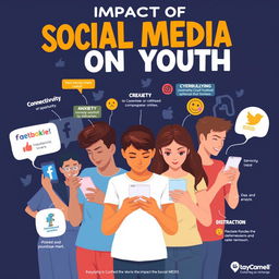 A vibrant and engaging infograph depicting the impact of social media on youth