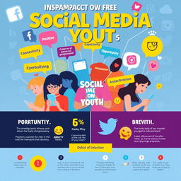 A vibrant and engaging infograph depicting the impact of social media on youth