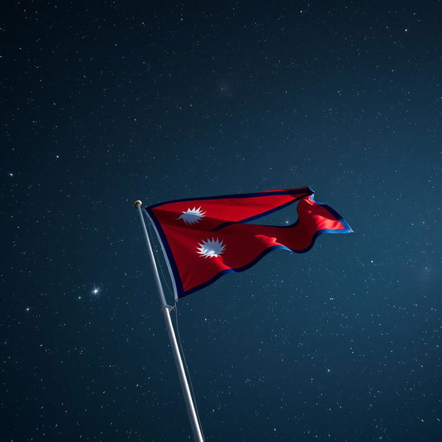 A stunning view of the flag of Nepal flying majestically in the vastness of space