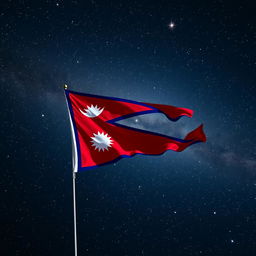 A stunning view of the flag of Nepal flying majestically in the vastness of space