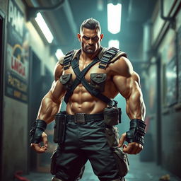 A powerful brawler character, embodying strength and resilience, with a calm demeanor