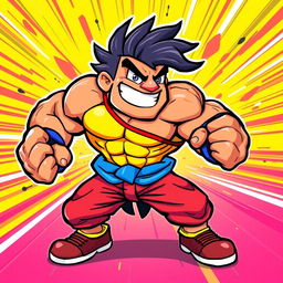 A vibrant and energetic cartoon brawler character, designed as a successful fighter known for their speed