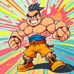 A vibrant and energetic cartoon brawler character, designed as a successful fighter known for their speed