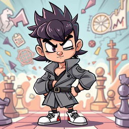 A clever and intelligent cartoon brawler character, designed with a calm demeanor