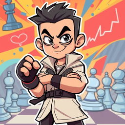 A clever and intelligent cartoon brawler character, designed with a calm demeanor