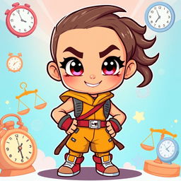 An adorable and charming cartoon brawler character, embodying traits of cleverness, punctuality, and fairness