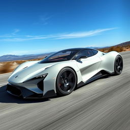A highly aerodynamic, large, and spacious car featuring a sleek carbon monocoque structure