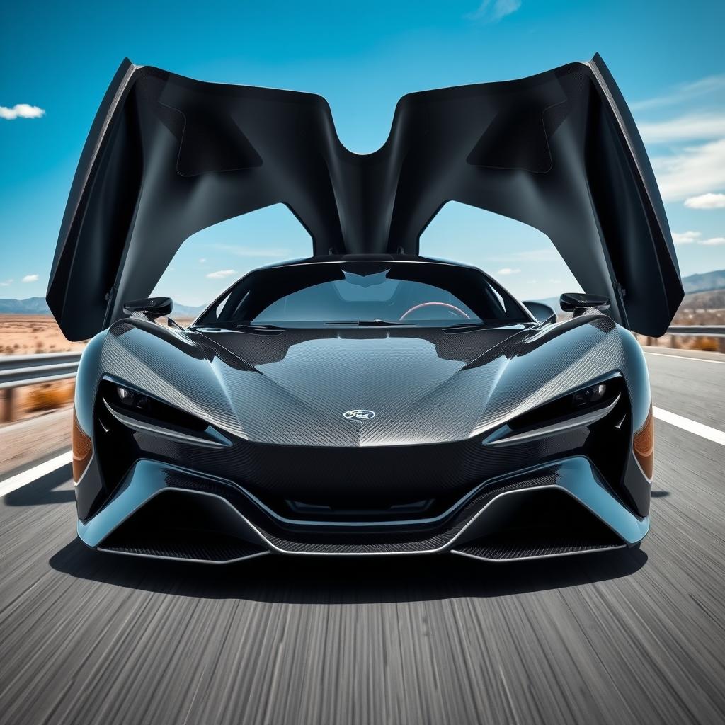 A highly aerodynamic, large, and spacious car featuring a sleek carbon monocoque structure